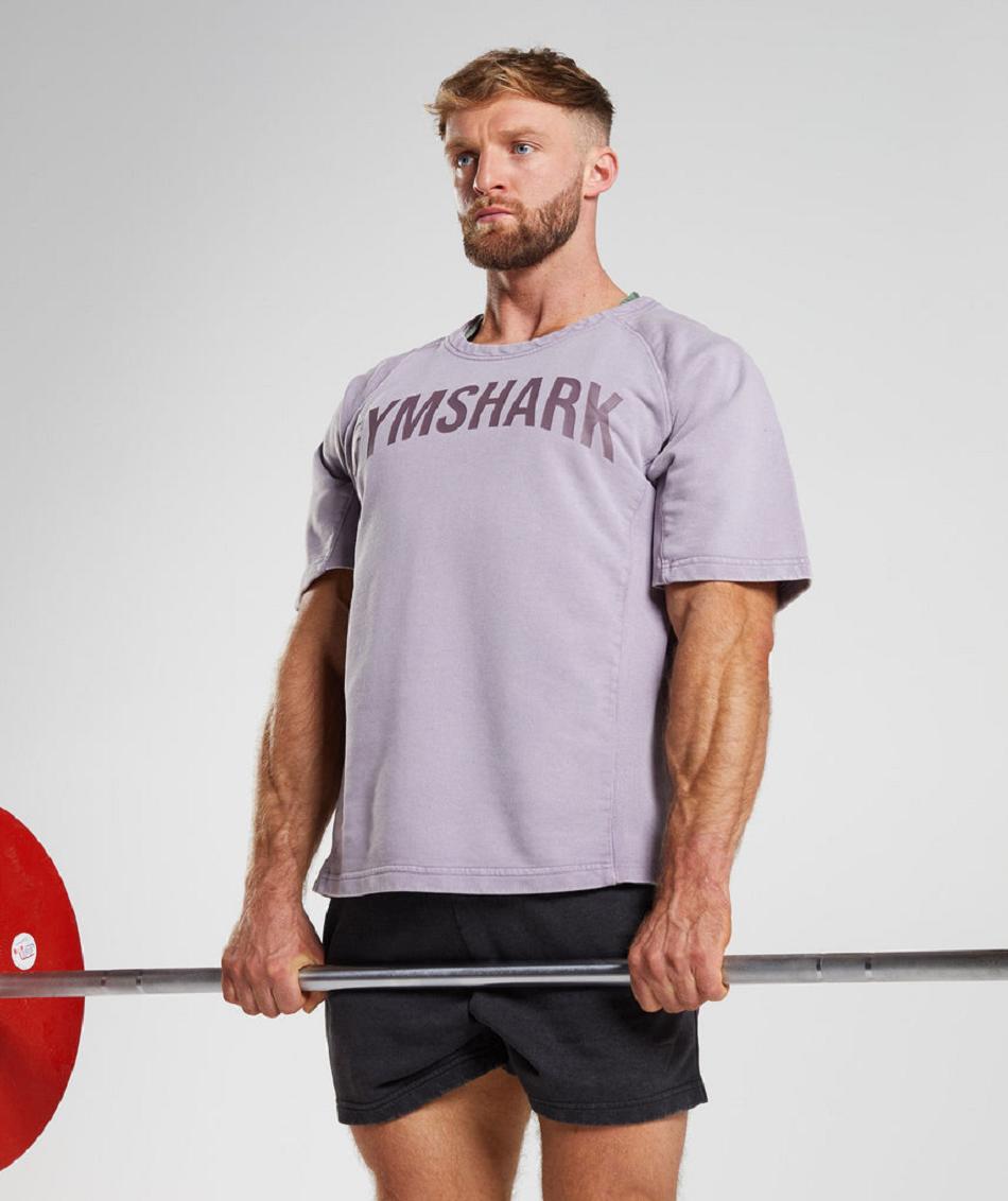 T Shirts Męskie Gymshark Power Washed Rag Top Fioletowe | PL 3961VRW